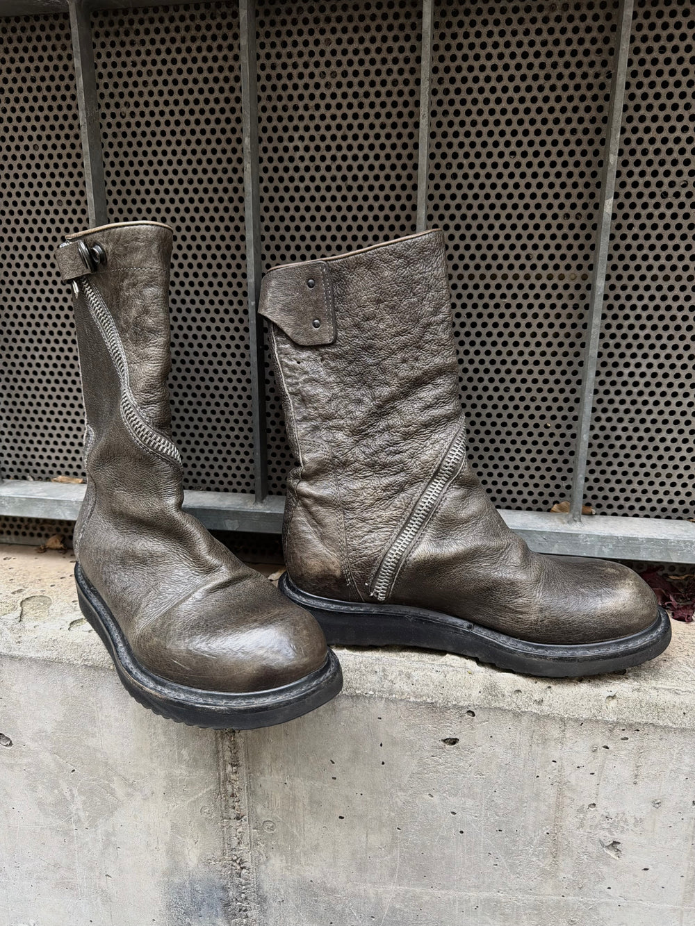 AW10 Rick Owens Spiral Zip Creeper Leather Boots (38)