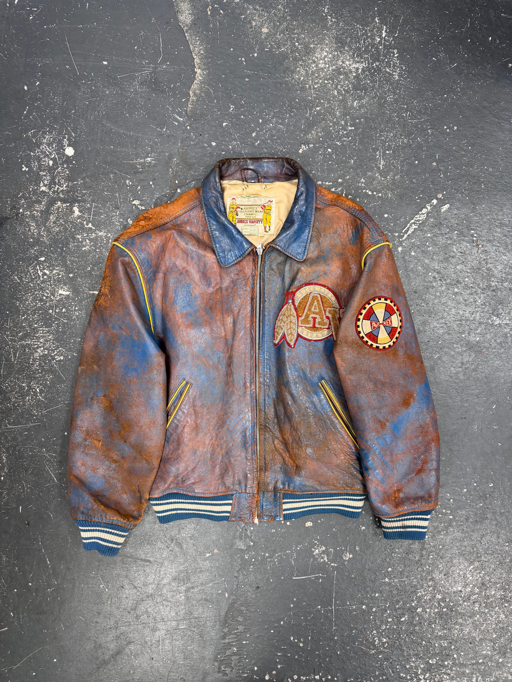 Distressed Avirex Varsity Leather Jacket (L)