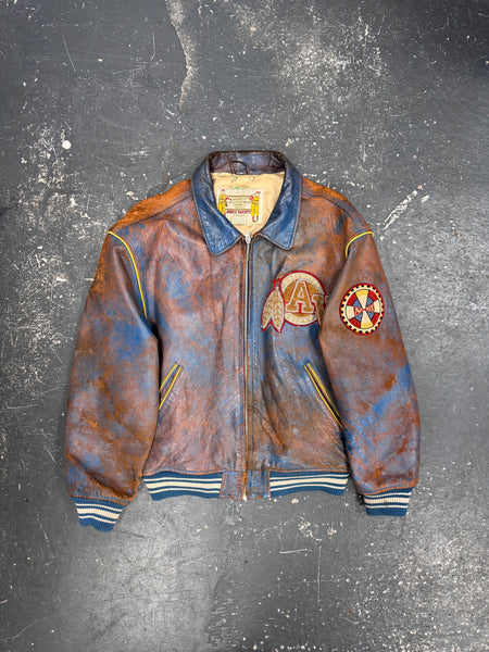 Distressed Avirex Varsity Leather Jacket (L)