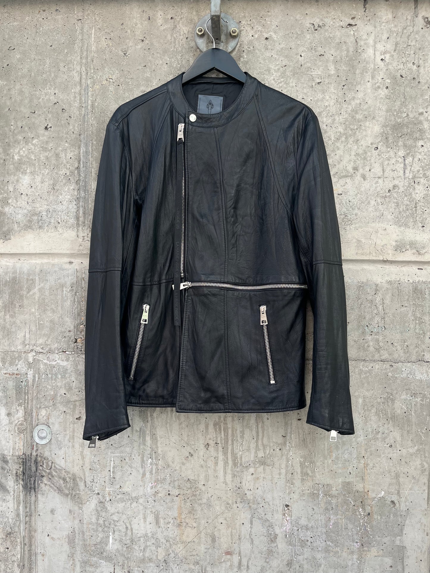 La Haine Inside Us Horizontal Zip Leather Jacket (L)