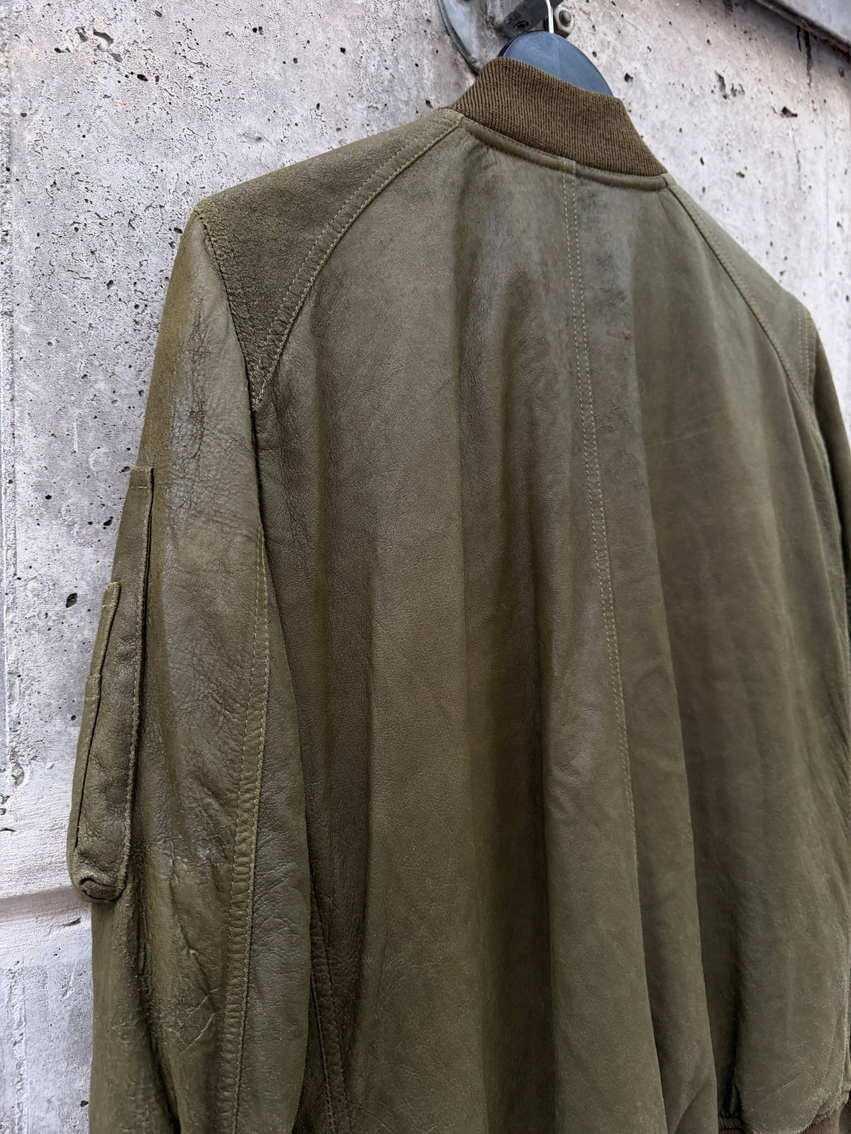 FW/18 Rick Owens Olive Brushed Lamb Nap Intarsia Leather Jacket(48)