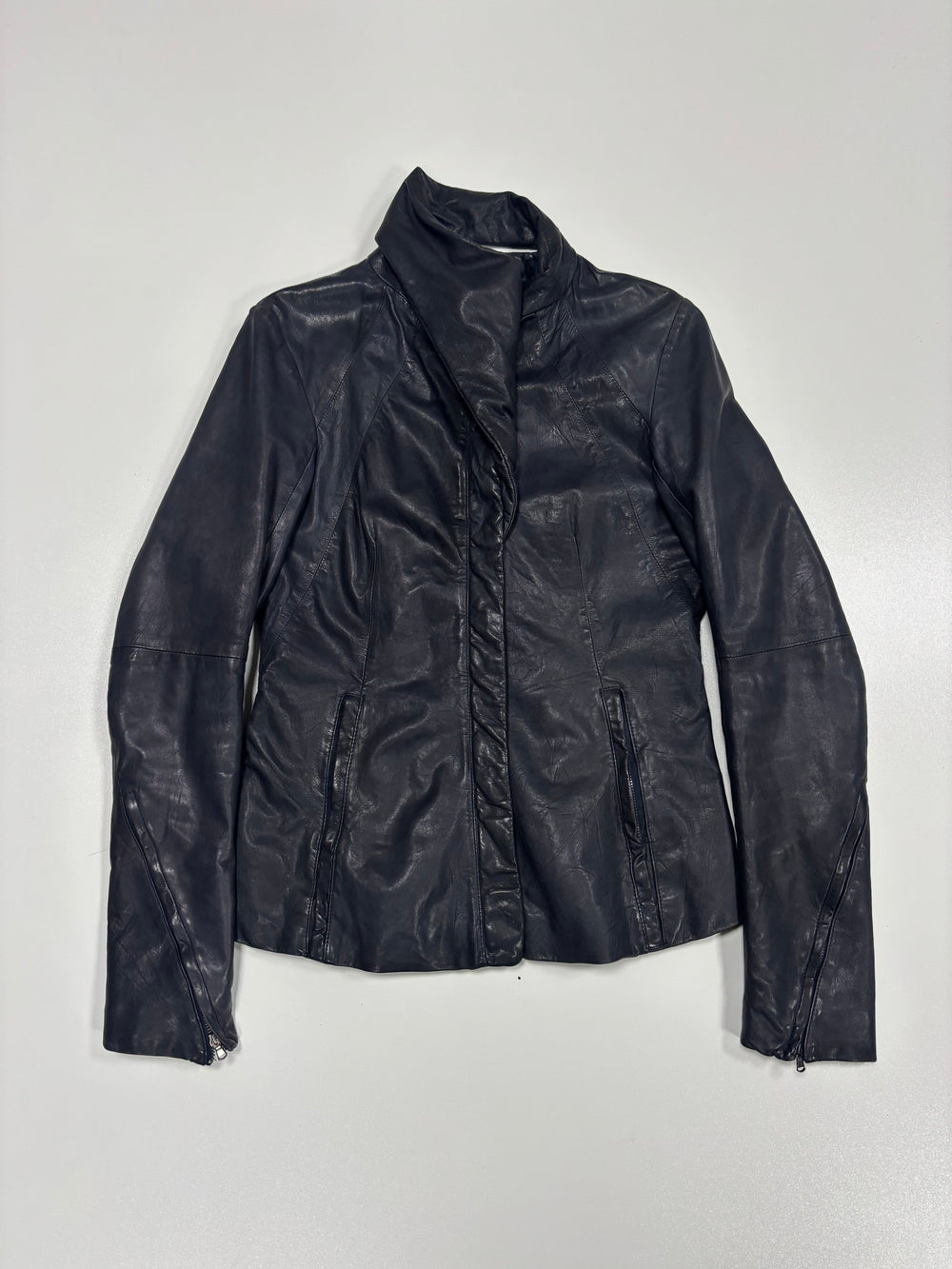 Ilaria Nistri Asymmetrical Collar Leather Jacket (XS)