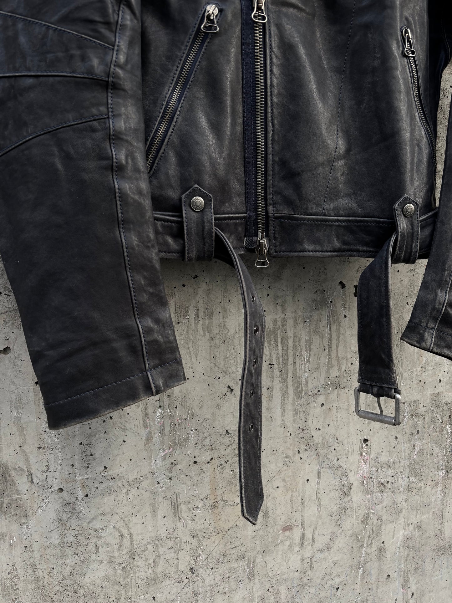 Balmain Navy Tinted Black Leather Perfecto (50)