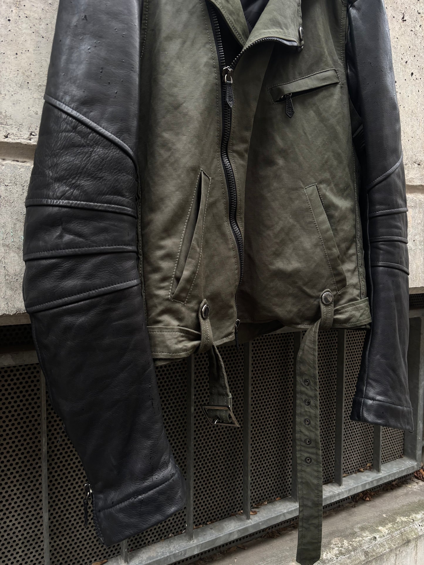 Balmain Perfecto Leather Sleeve Jacket (50)