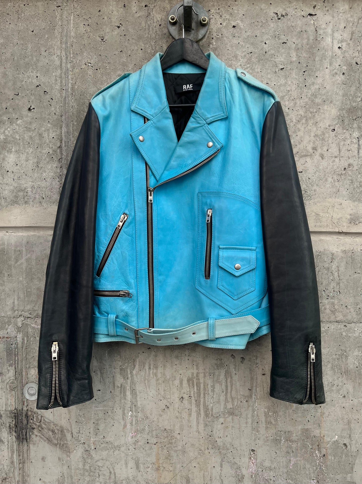 SS/06 Raf by Raf Simons Two Tonal Biker Leather Jacket (M)