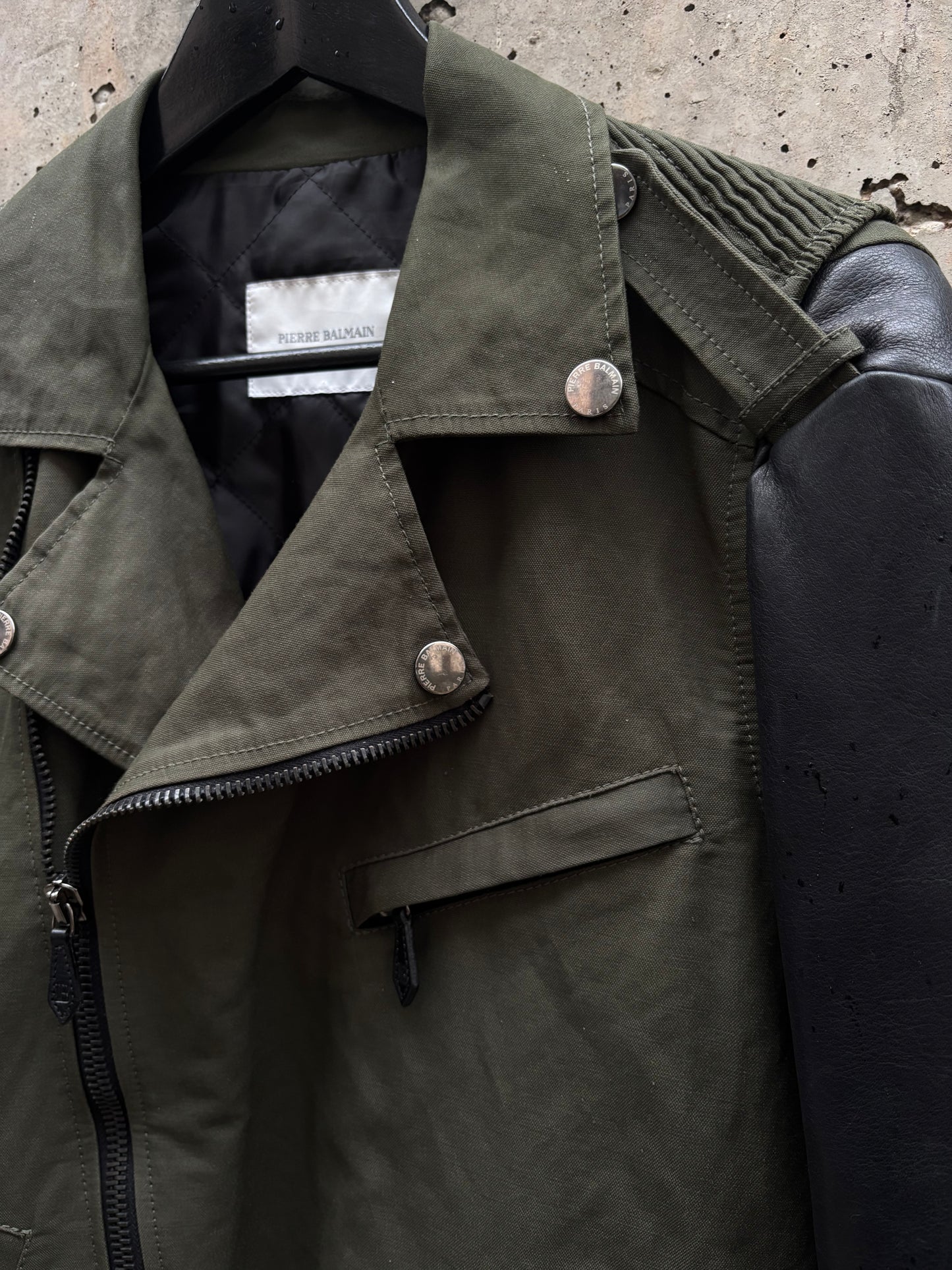 Balmain Perfecto Leather Sleeve Jacket (50)