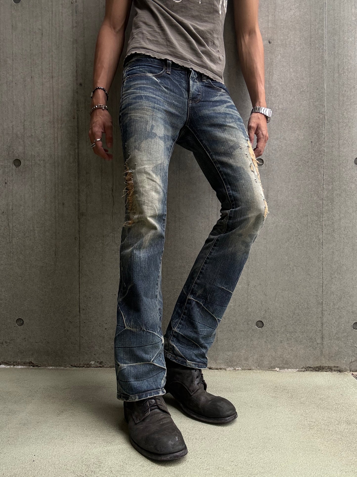 Fuga Distressed Crash Flare Denim (29)