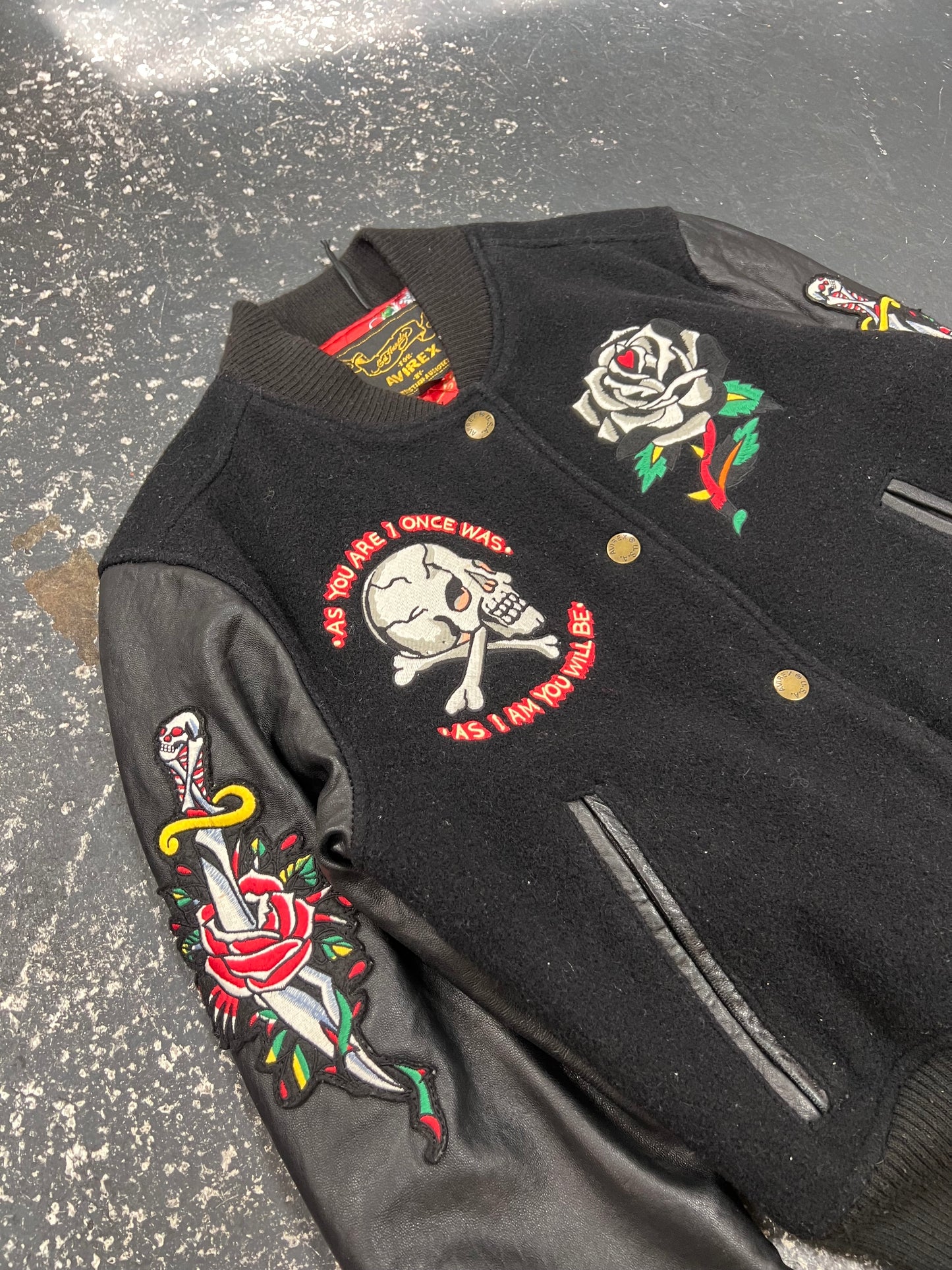 Ed Hardy x Avirex Varsity Leather Jacket (S)