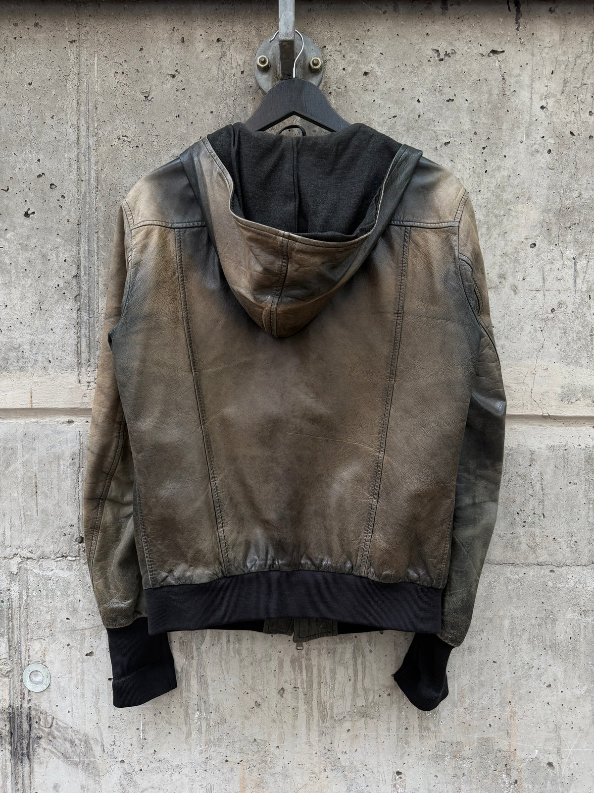 Mauro Grifoni Faded Asymmetrical Hooded Leather Jacket (M)