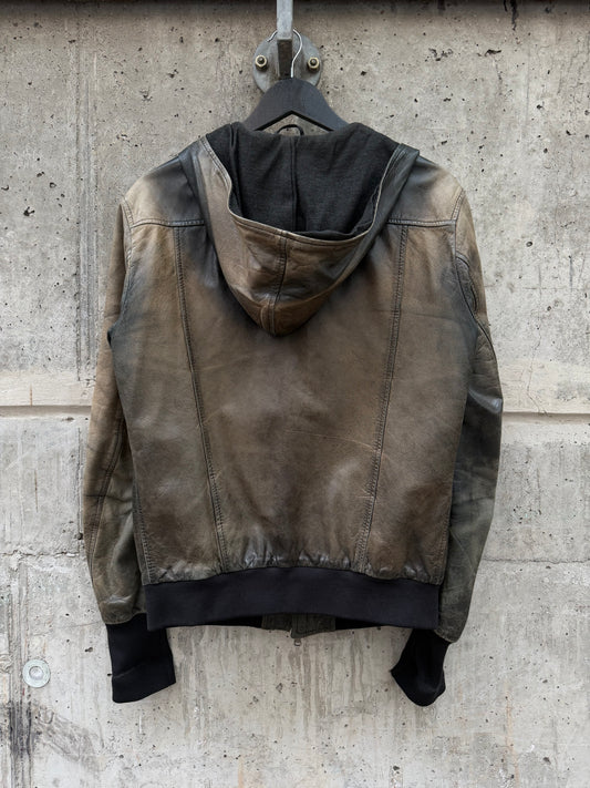 Mauro Grifoni Faded Asymmetrical Hooded Leather Jacket (M)