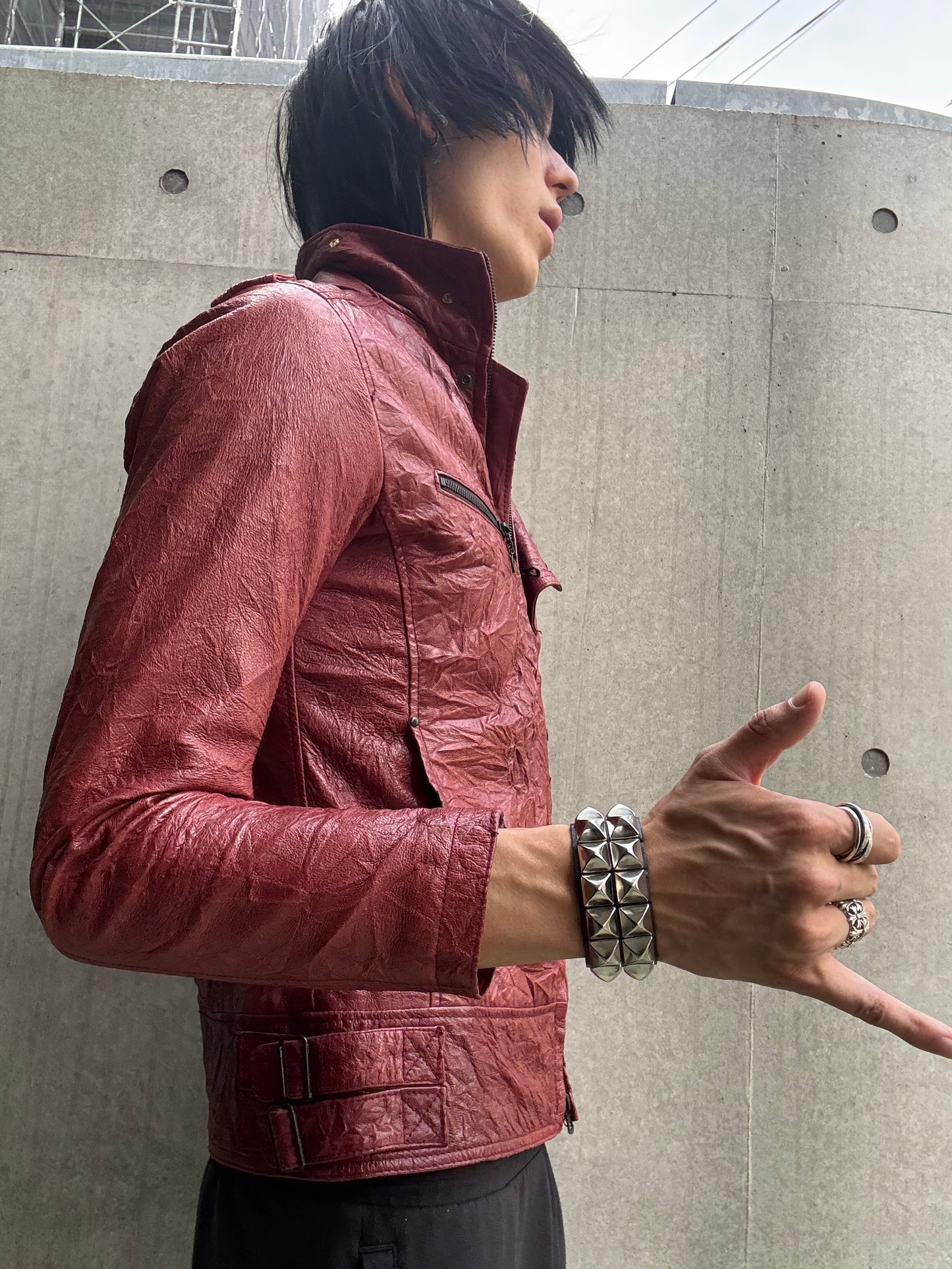 Tete Homme Red Sheep Skin Rider Leather Jacket (M)