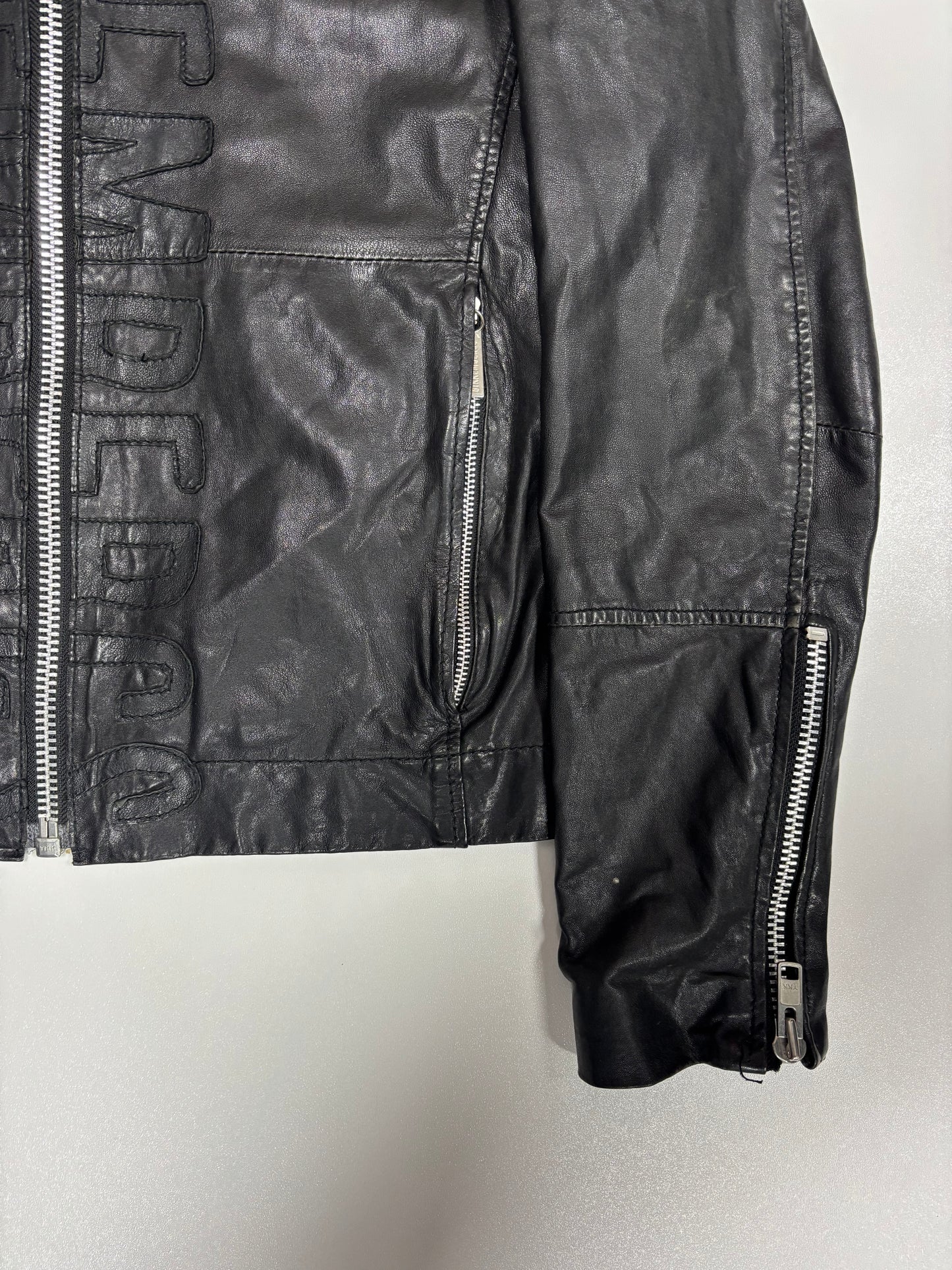 Bikkembergs Front Embroidery Leather Jacket (48)