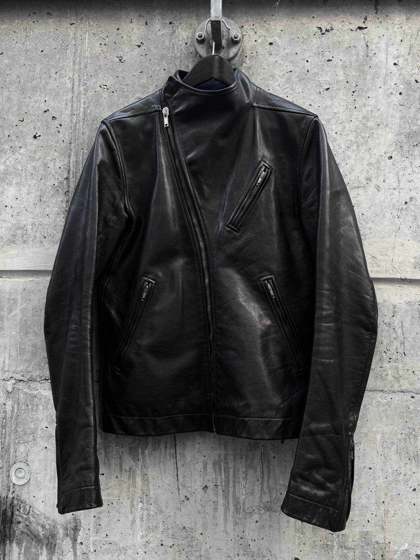 SS11 Rick Owens Anthem Safari Asymmetrical Leather Jacket (L)