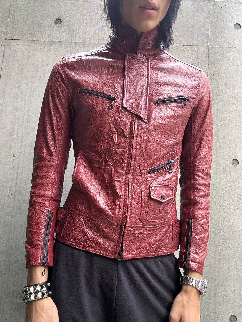 Tete Homme Red Sheep Skin Rider Leather Jacket (M)