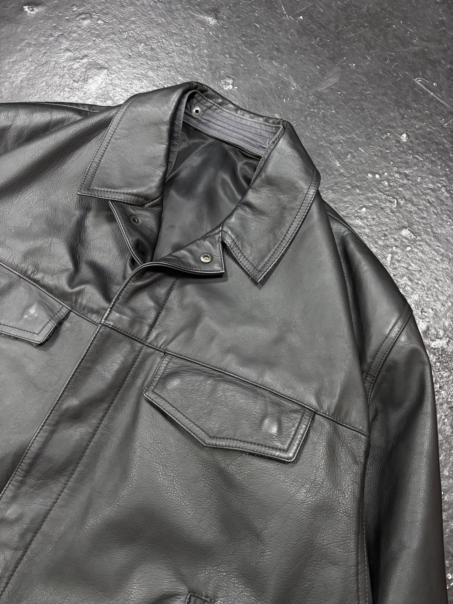 Vintage Polizei Cropped Fit Leather Jacket (L)