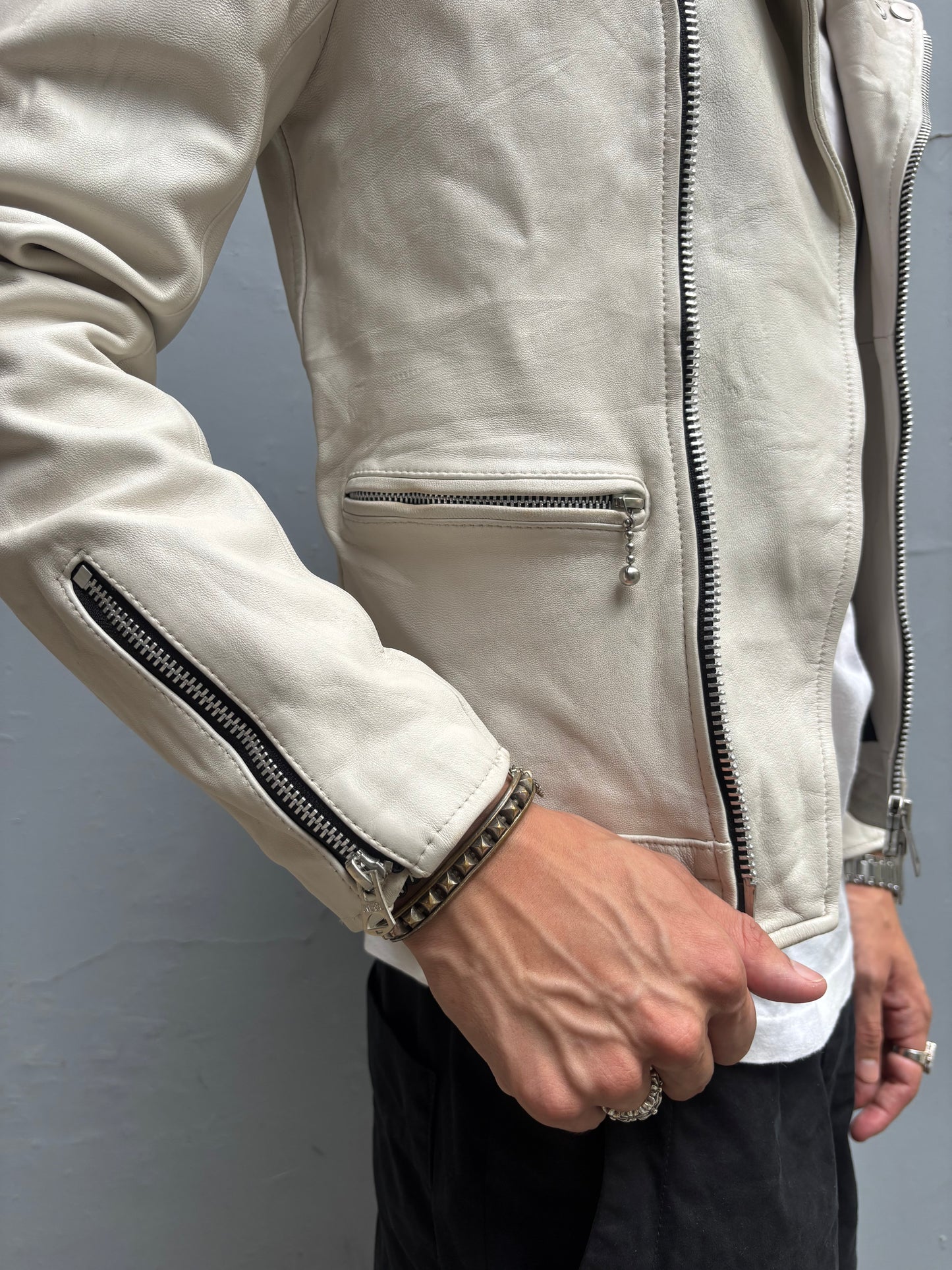 Syte by Yohji Yamamoto White Biker Leather Jacket(4)
