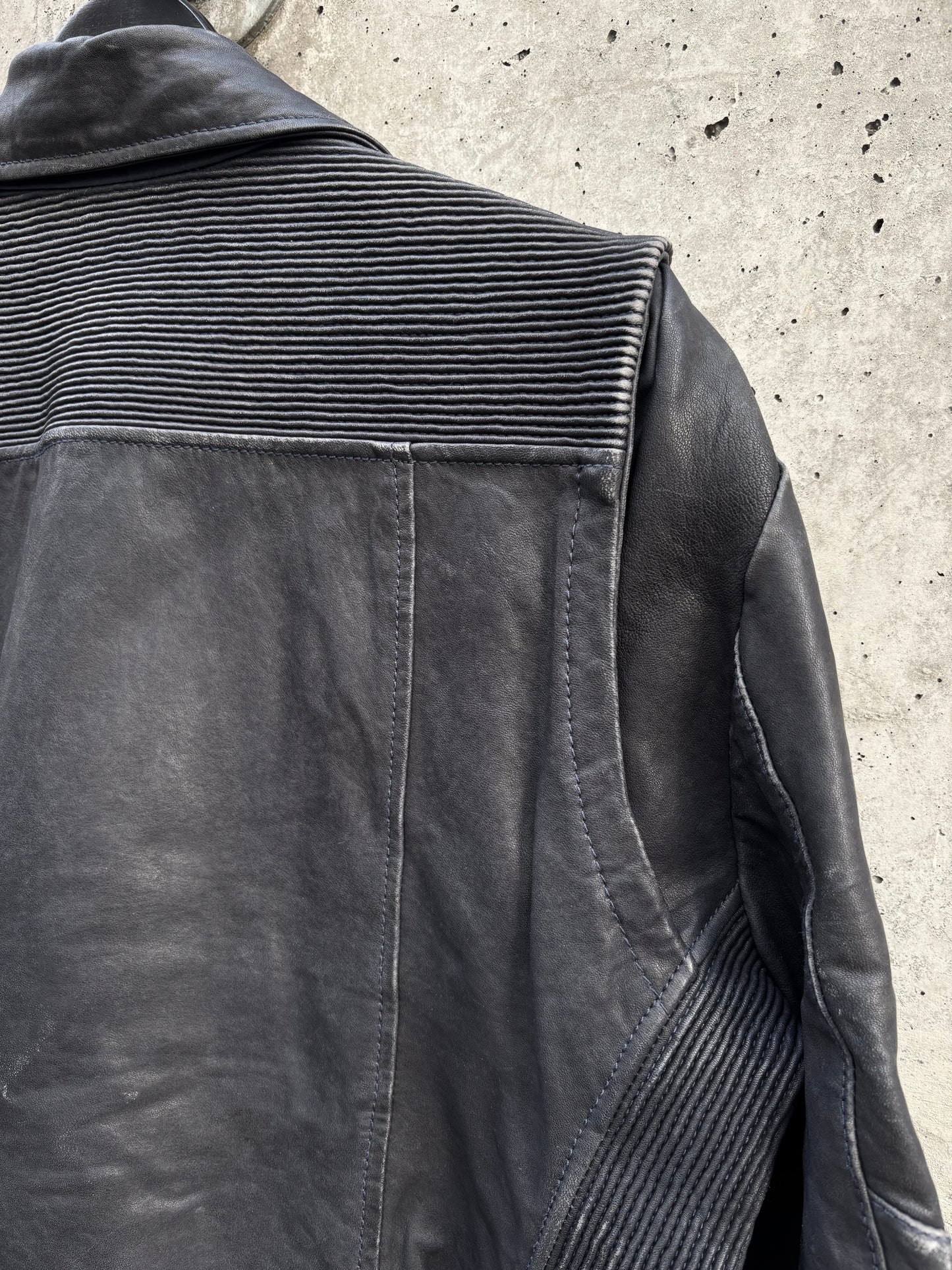 Balmain Navy Tinted Black Leather Perfecto (50)