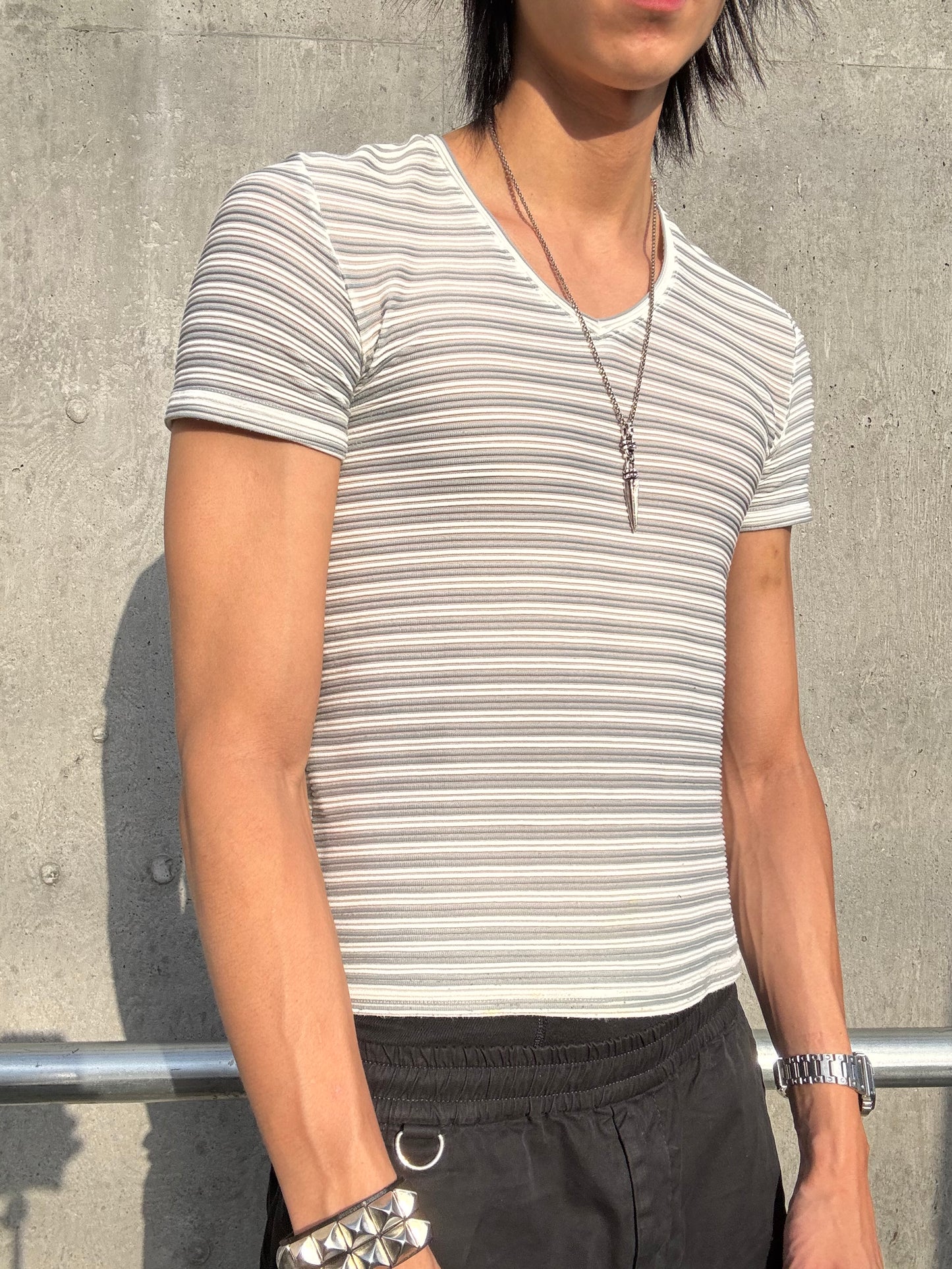 90’s Tornado Mart Striped Plissee Tee (S)