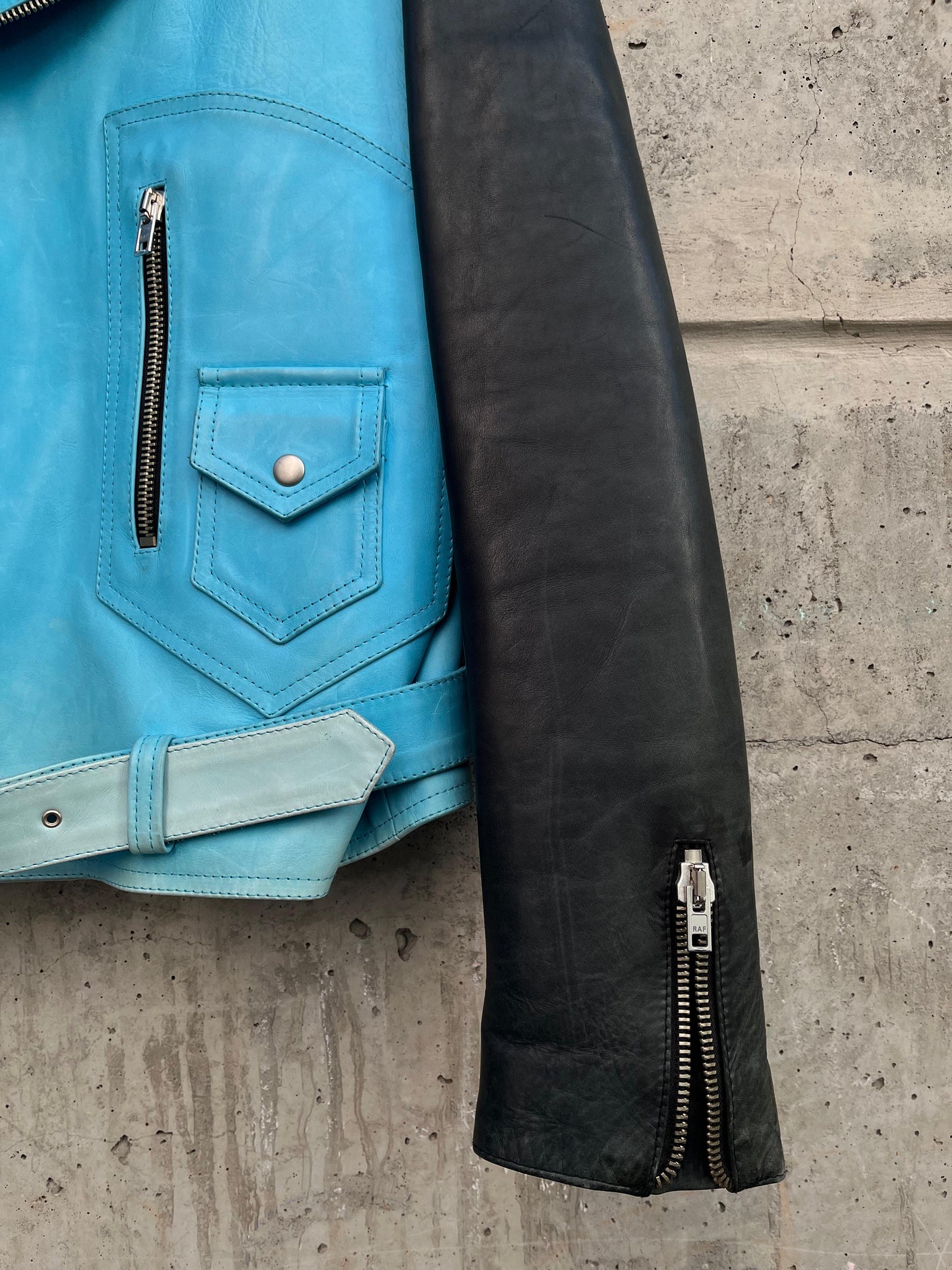 SS/06 Raf by Raf Simons Two Tonal Biker Leather Jacket (M)