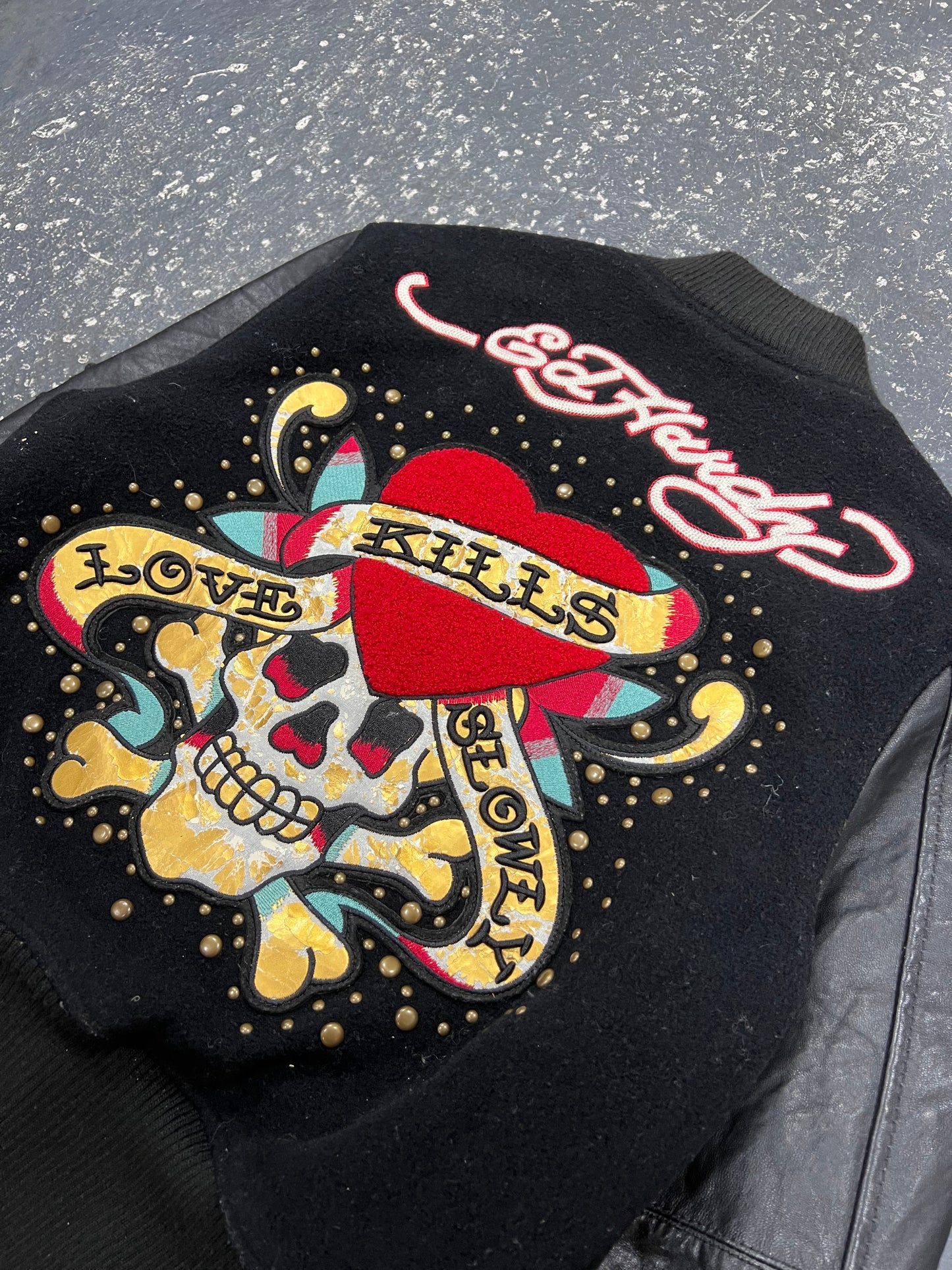 Ed Hardy x Avirex Varsity Leather Jacket (S)