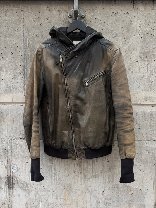 Mauro Grifoni Faded Asymmetrical Hooded Leather Jacket (M)