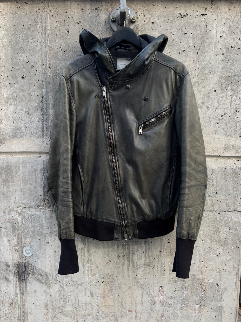 AW/2010 Mauro Grifoni Asymmetrical Hooded Leather Jacket (M)