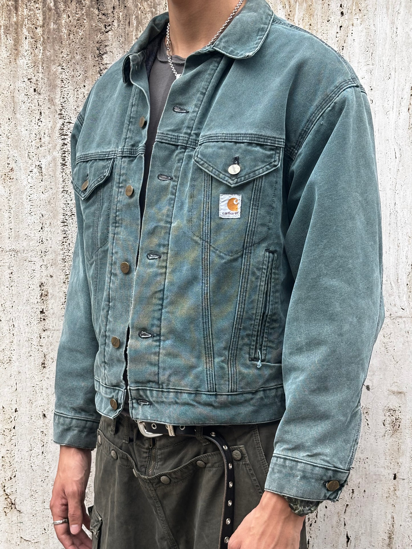1997 Carhartt Green Washed Workwear Jacket (L)