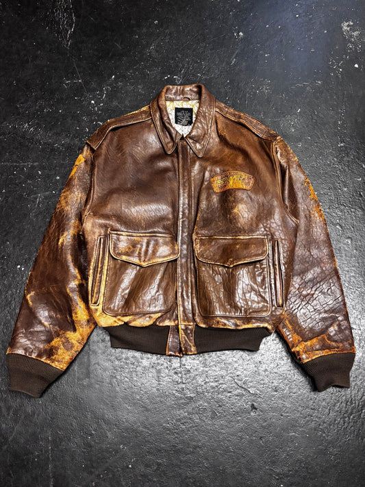 Avirex Destroyed Type G-1 Aviator Leather Jacket (M)