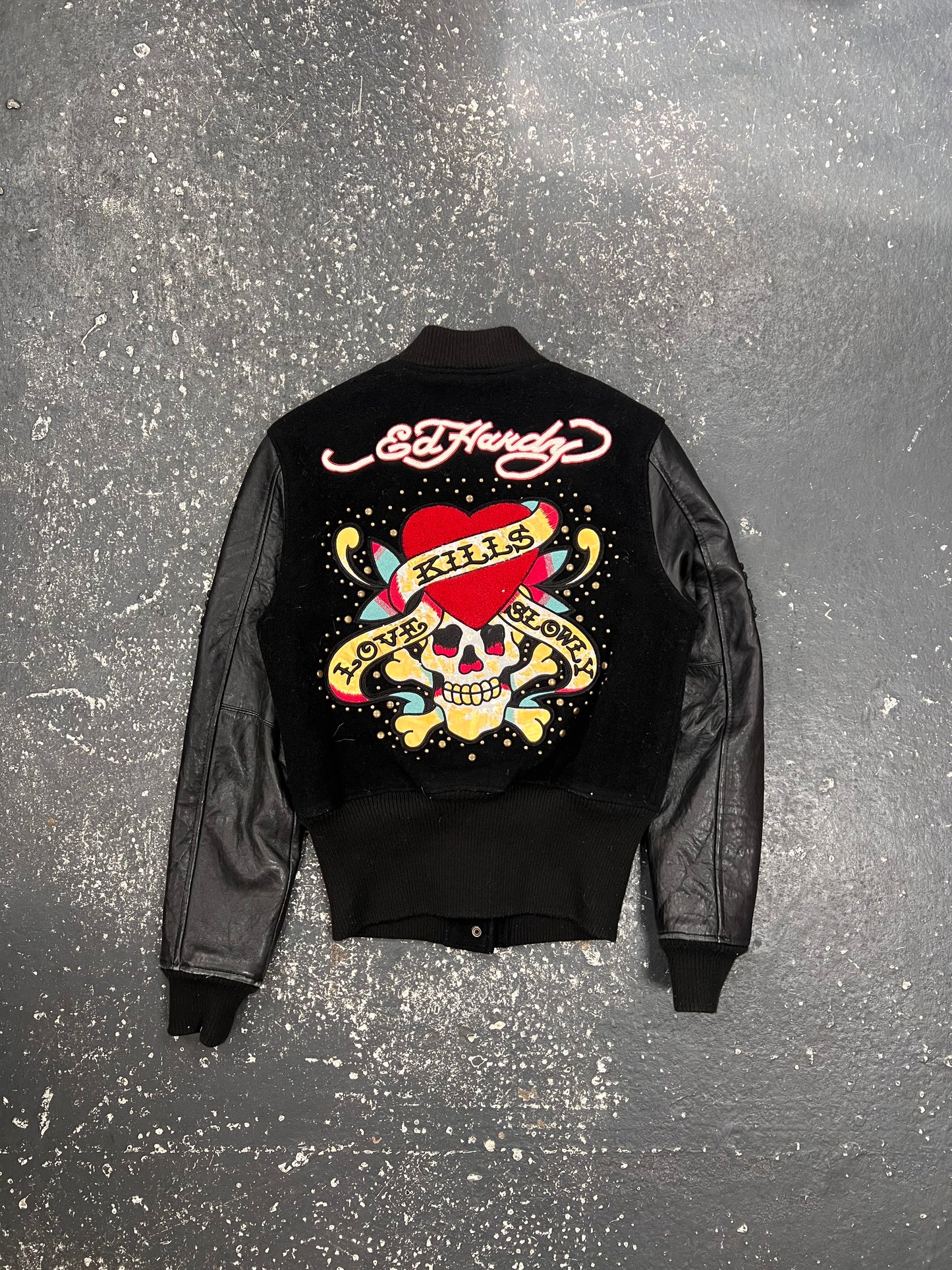 Ed Hardy x Avirex Varsity Leather Jacket (S)