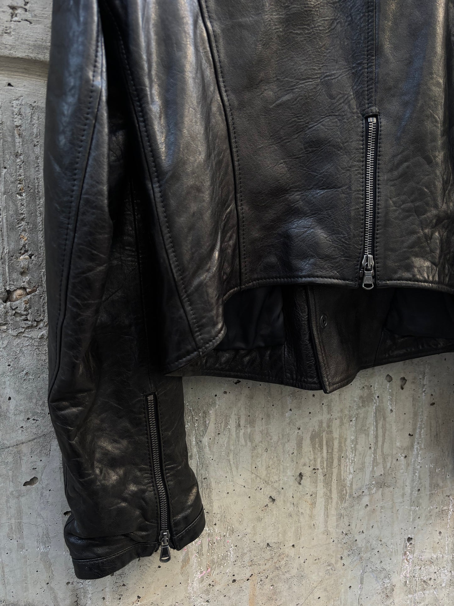 SS11 Andrew MacKenzie Asymmetrical Leather Jacket (L)