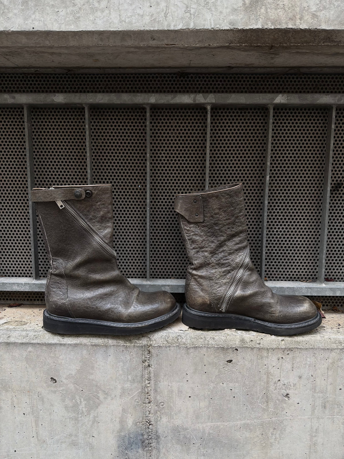 AW10 Rick Owens Spiral Zip Creeper Leather Boots (38)