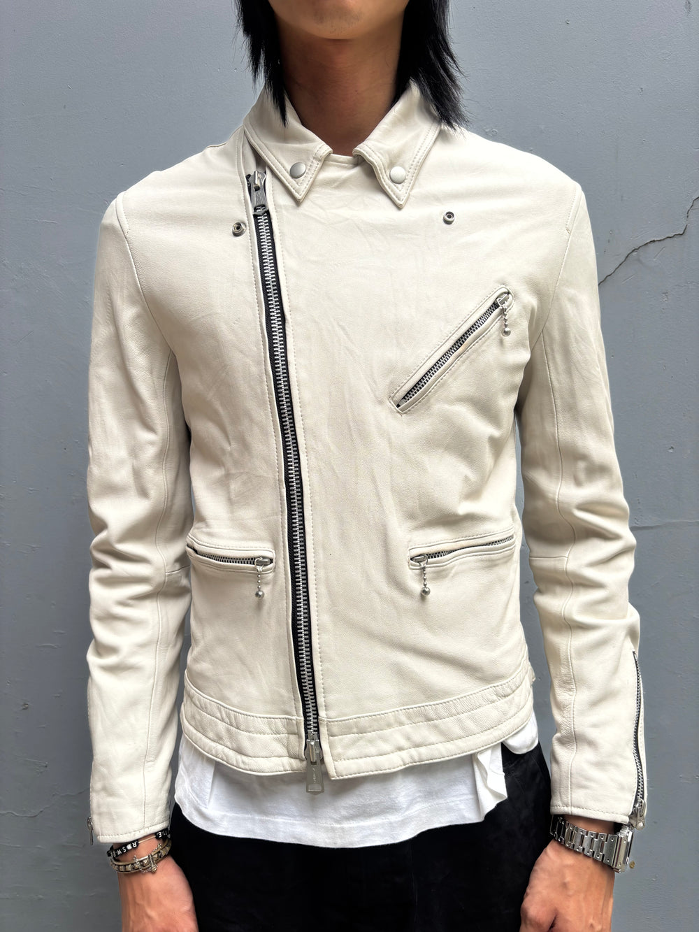 Syte by Yohji Yamamoto White Biker Leather Jacket(4)