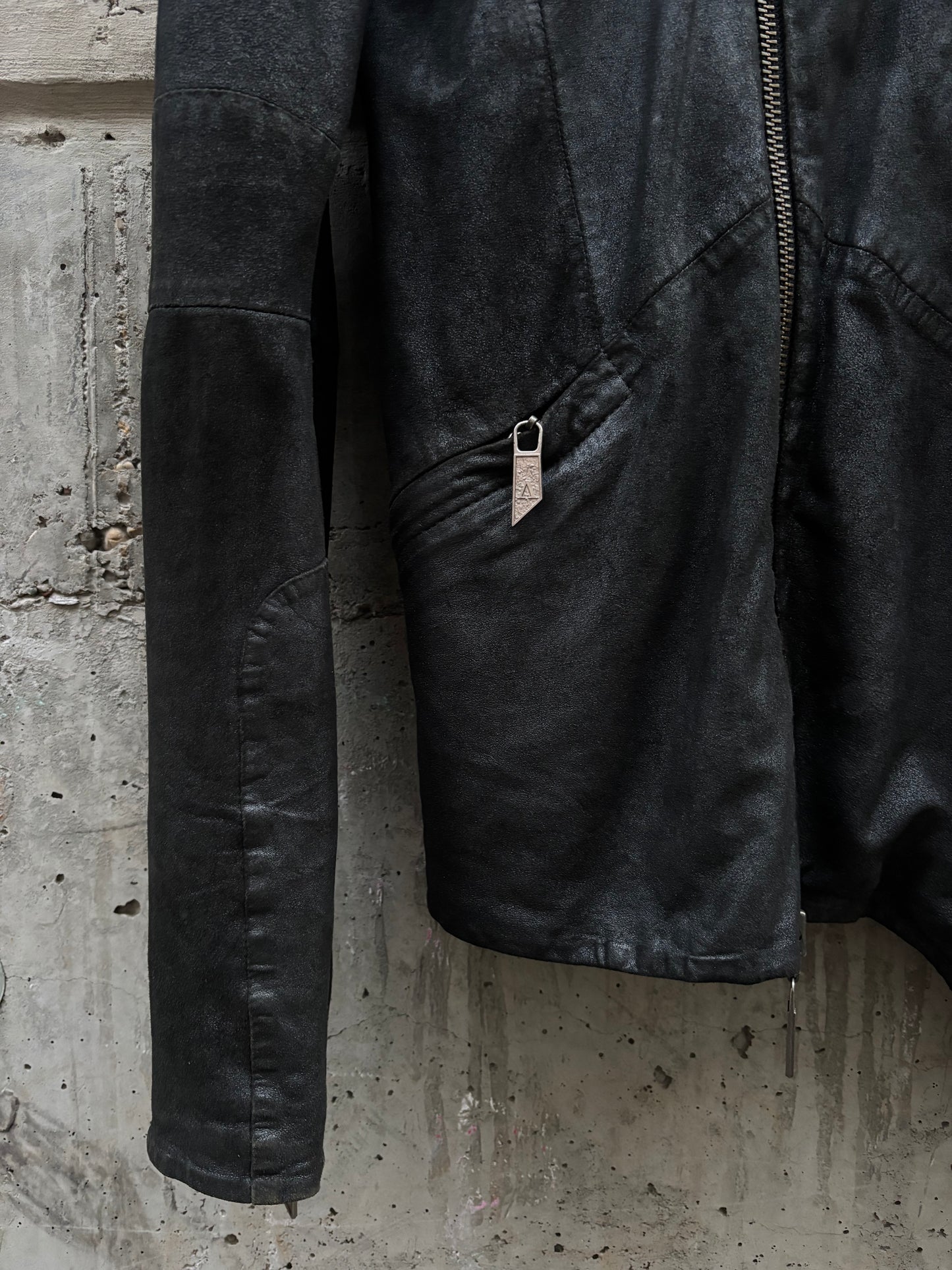 Preach Artisanal Onyx Coated Double Zip Leather Jacket (S)