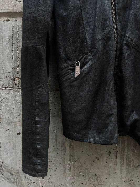 Preach Artisanal Onyx Coated Double Zip Leather Jacket (S)