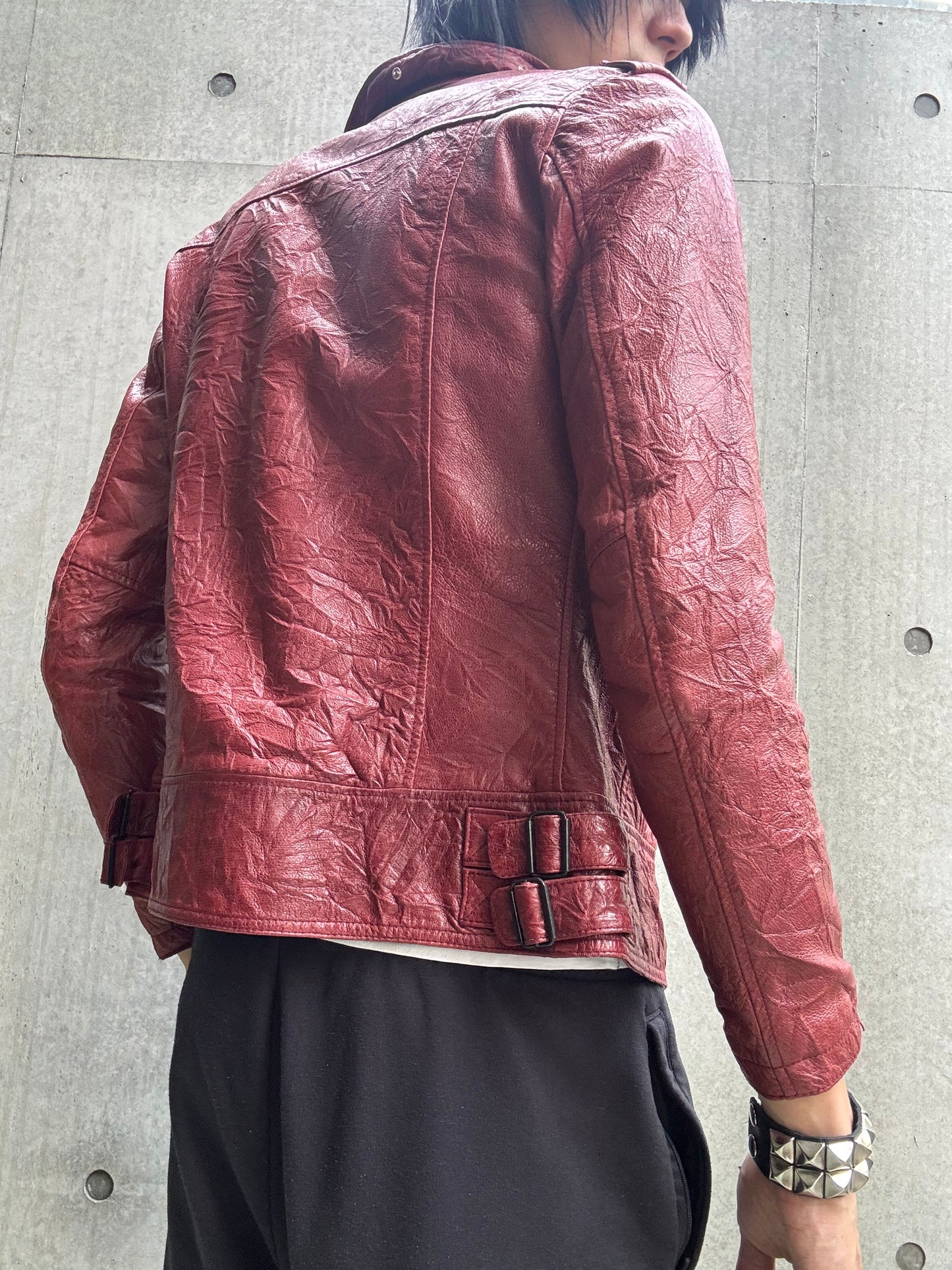 Tete Homme Red Sheep Skin Rider Leather Jacket (M)