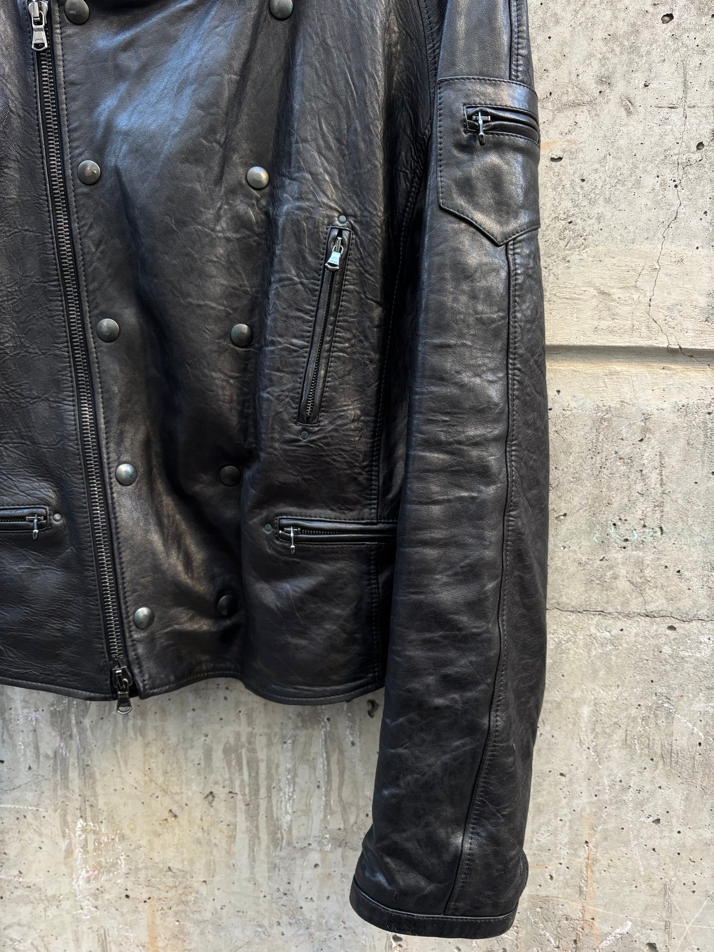 SS11 Andrew MacKenzie Asymmetrical Leather Jacket (L)