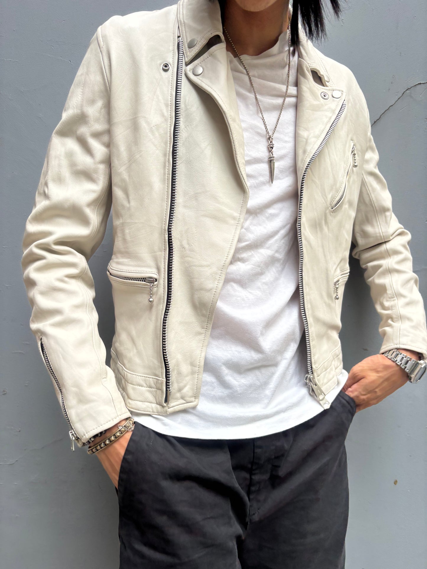 Syte by Yohji Yamamoto White Biker Leather Jacket(4)
