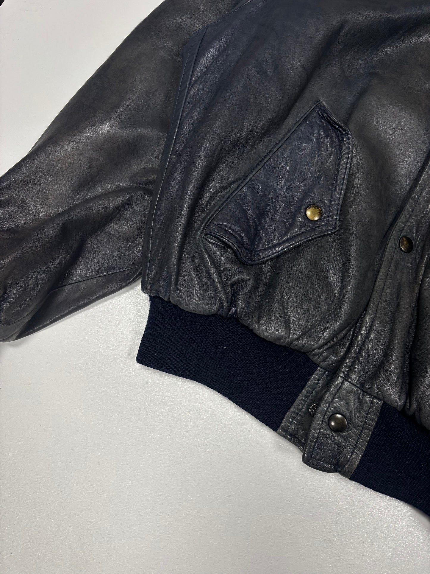 90'a Chevignon Faded Blue Bomber Leather Jacket (M)