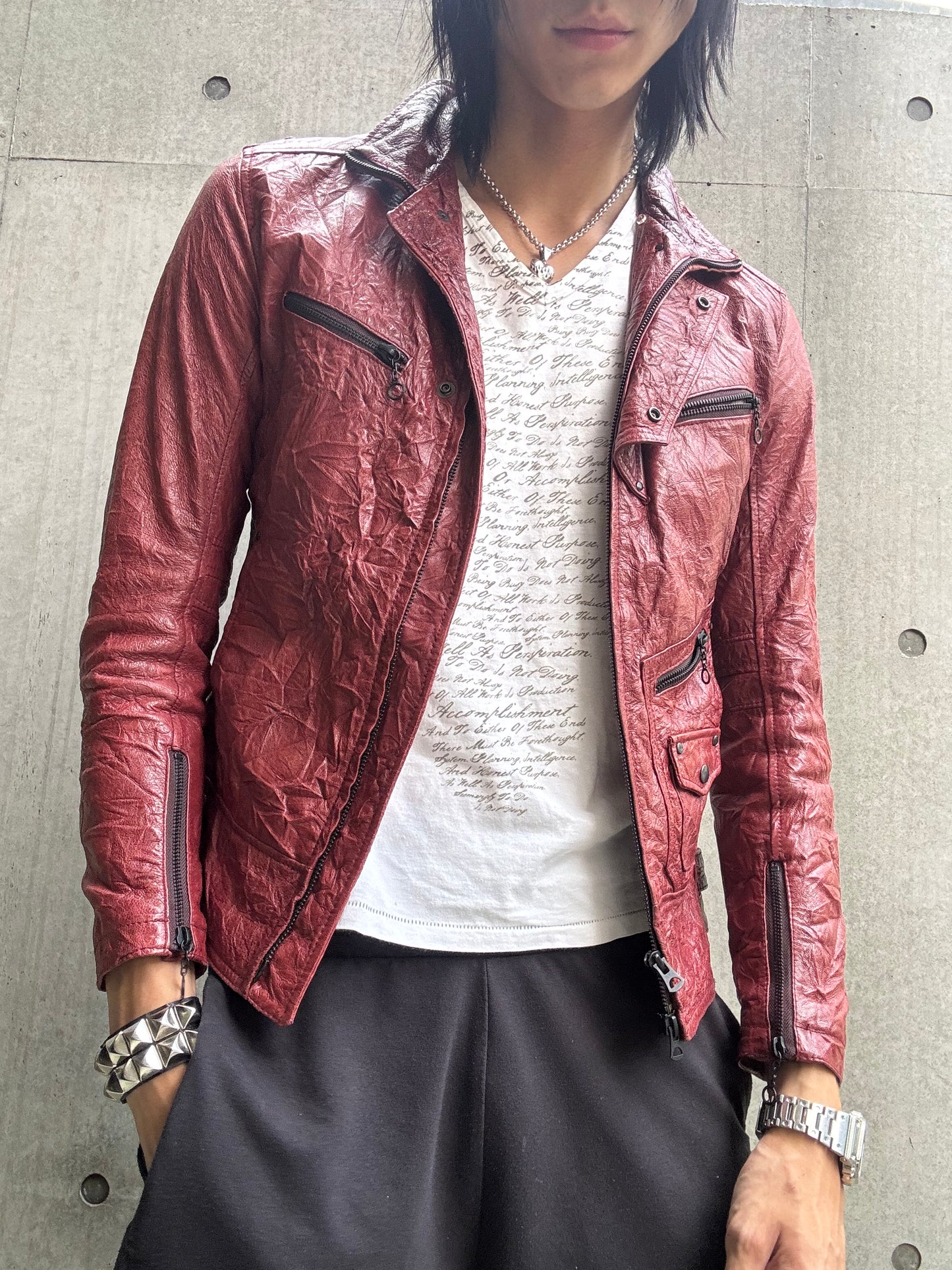 Tete Homme Red Sheep Skin Rider Leather Jacket (M)
