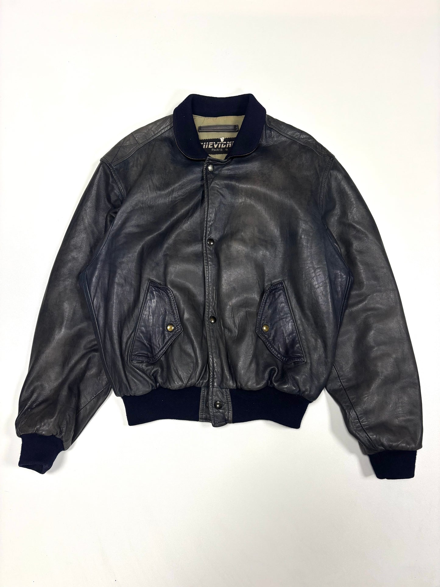 90'a Chevignon Faded Blue Bomber Leather Jacket (M)