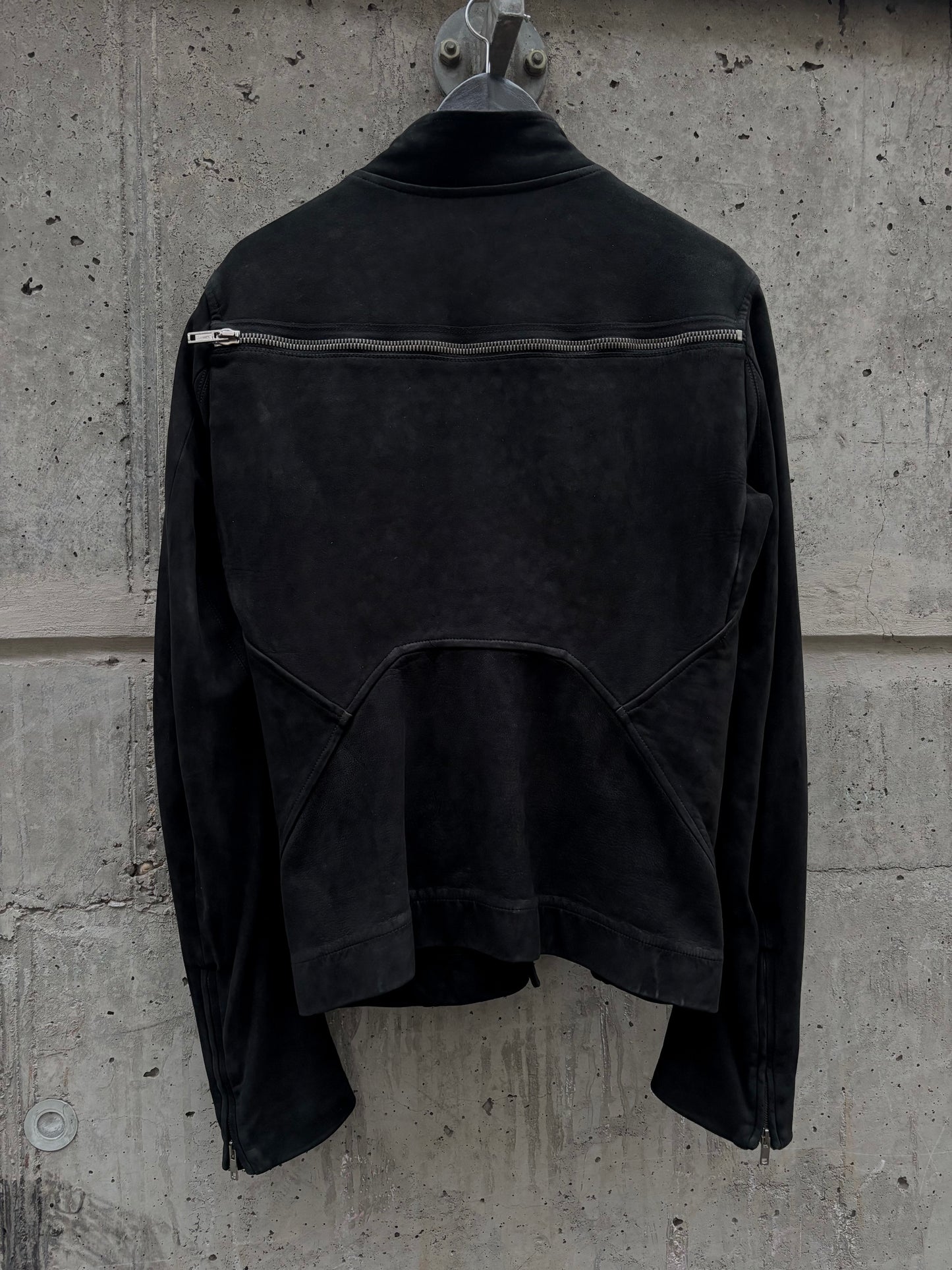 AW/18 Rick Owens Mollino Zip Blistered Suede Black High Neck Leather Jacket (S)