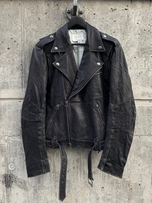 Balmain Navy Tinted Black Leather Perfecto (50)