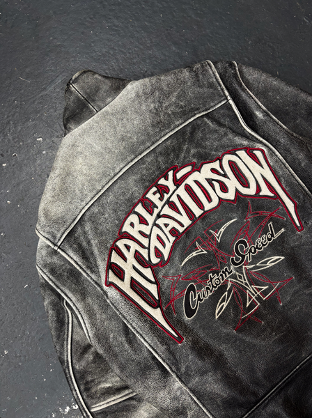 90's Harley Davidson Distressed Leather Jacket (L)