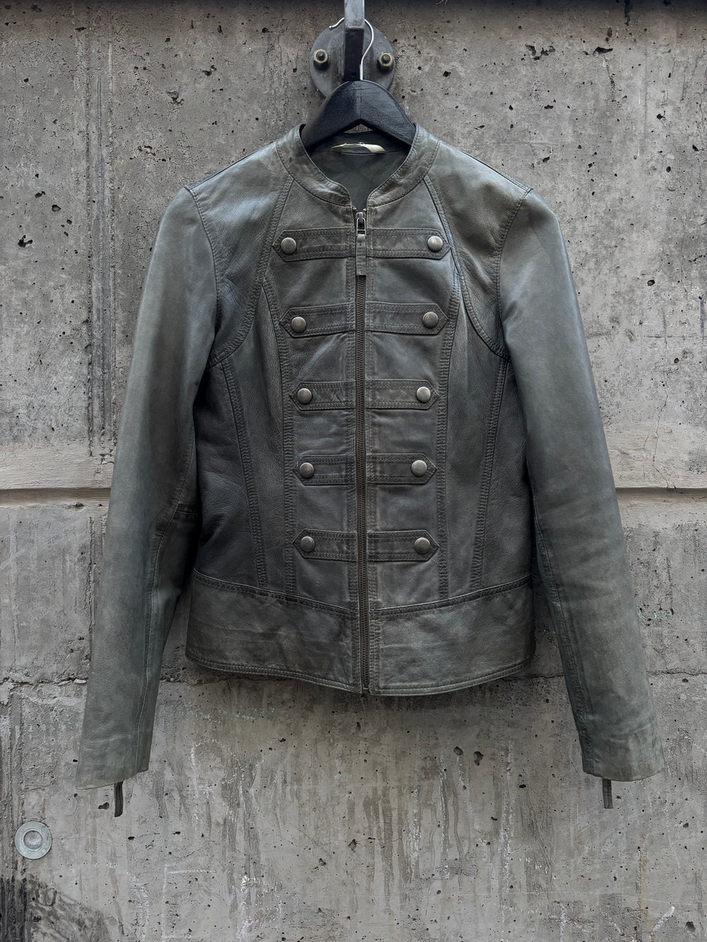 Faded Green Napoleon Women Leather Jacket (M)
