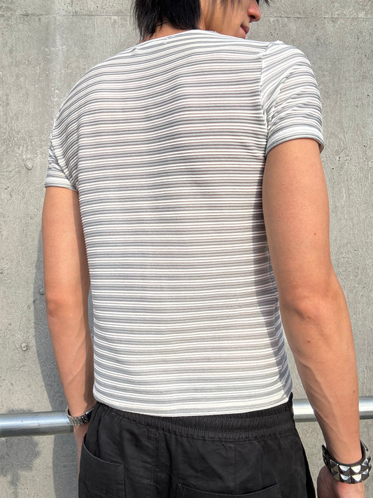 90’s Tornado Mart Striped Plissee Tee (S)