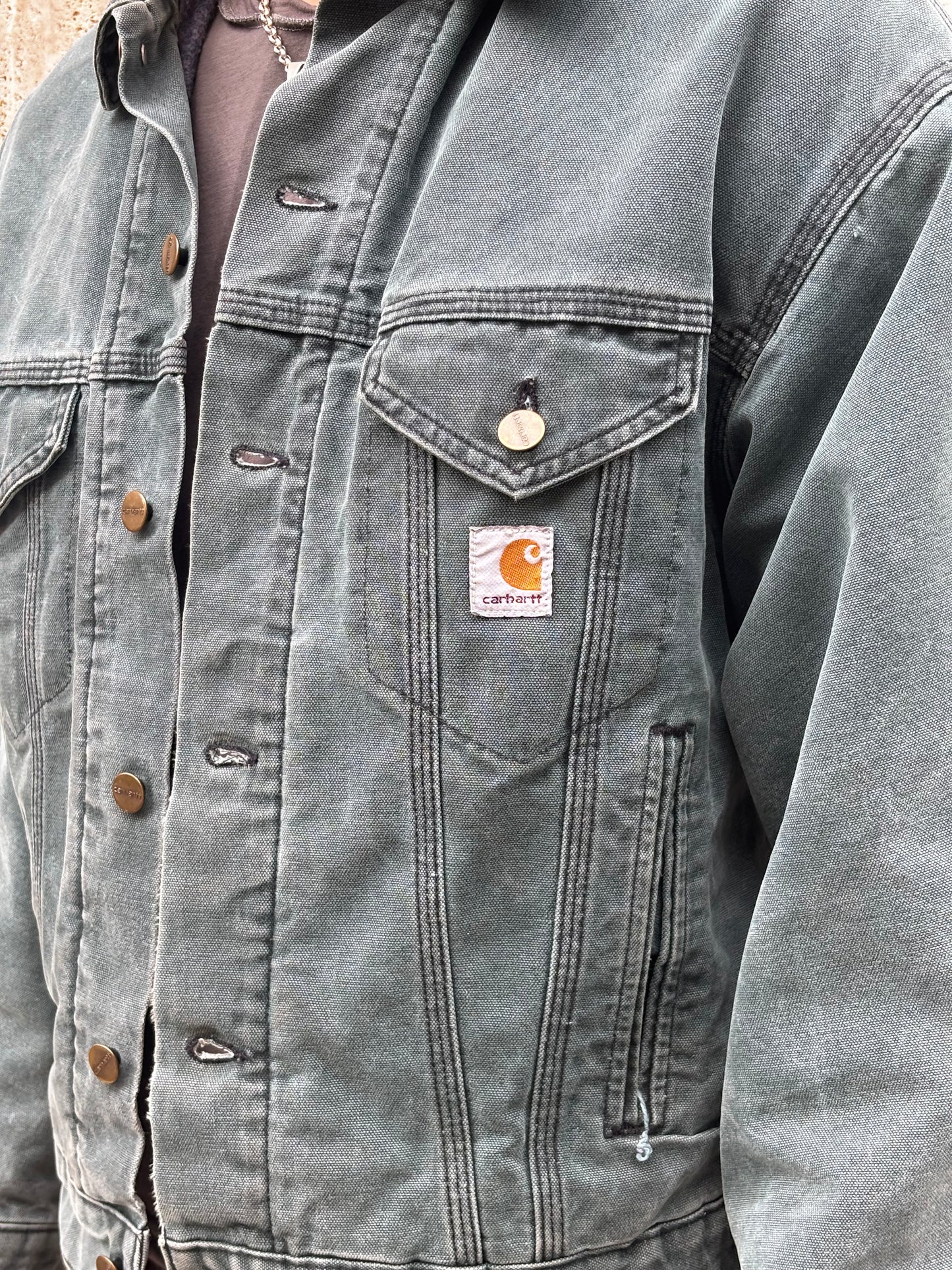 1997 Carhartt Green Washed Workwear Jacket (L)