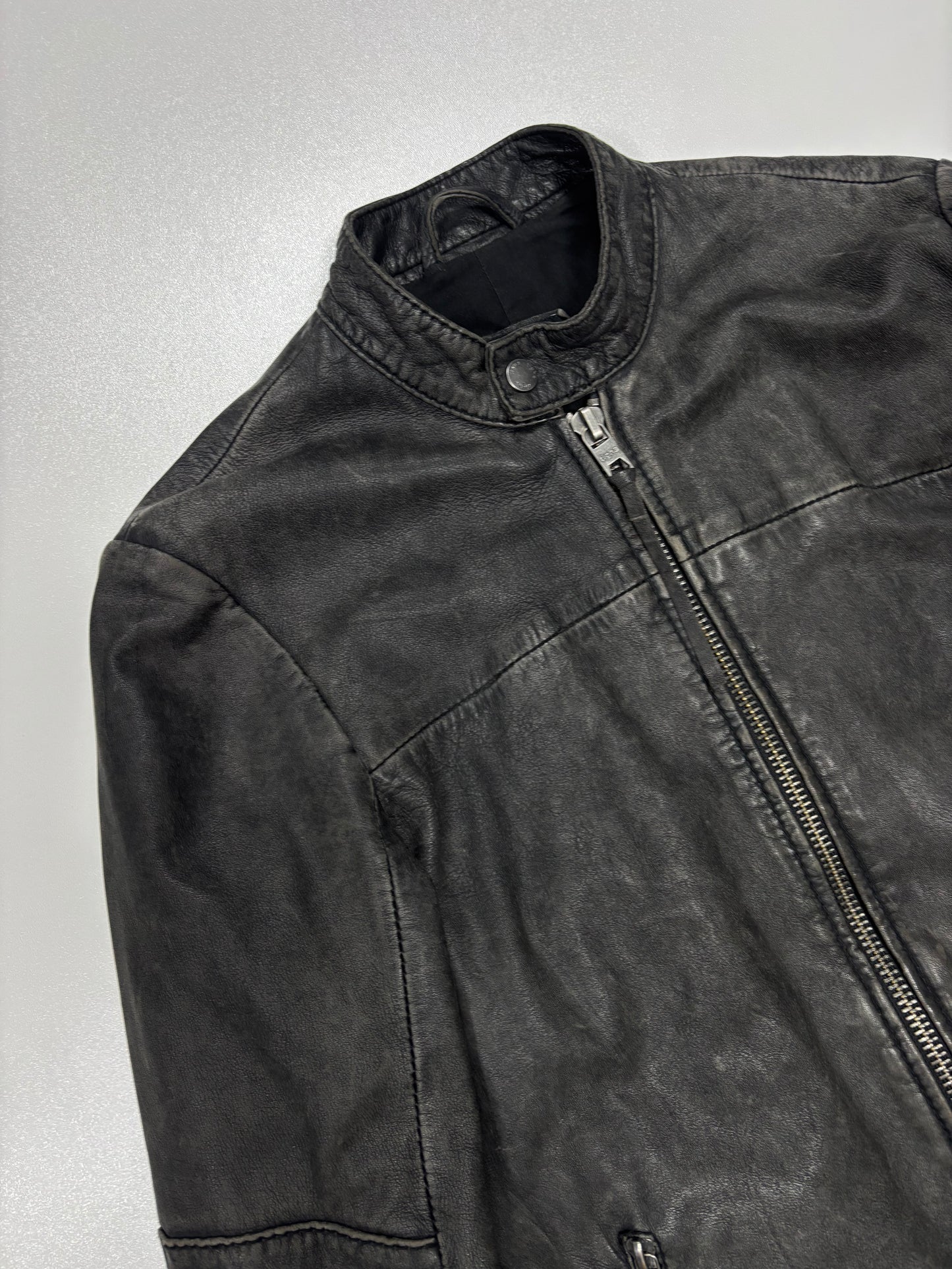 Tigha Faded Tight Fit Leather Jacket (S)