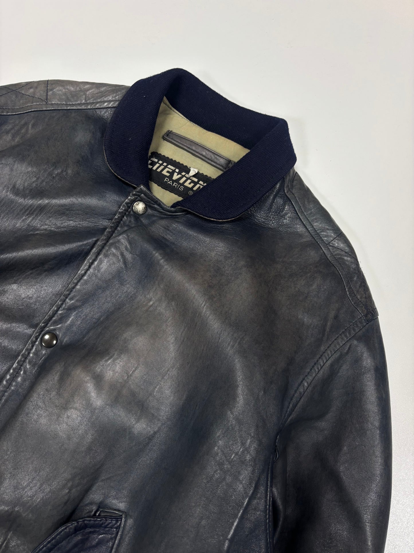 90'a Chevignon Faded Blue Bomber Leather Jacket (M)
