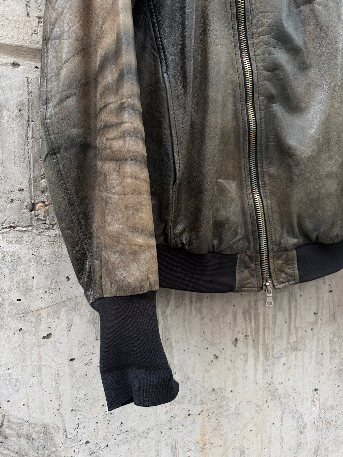 Mauro Grifoni Faded Asymmetrical Hooded Leather Jacket (M)