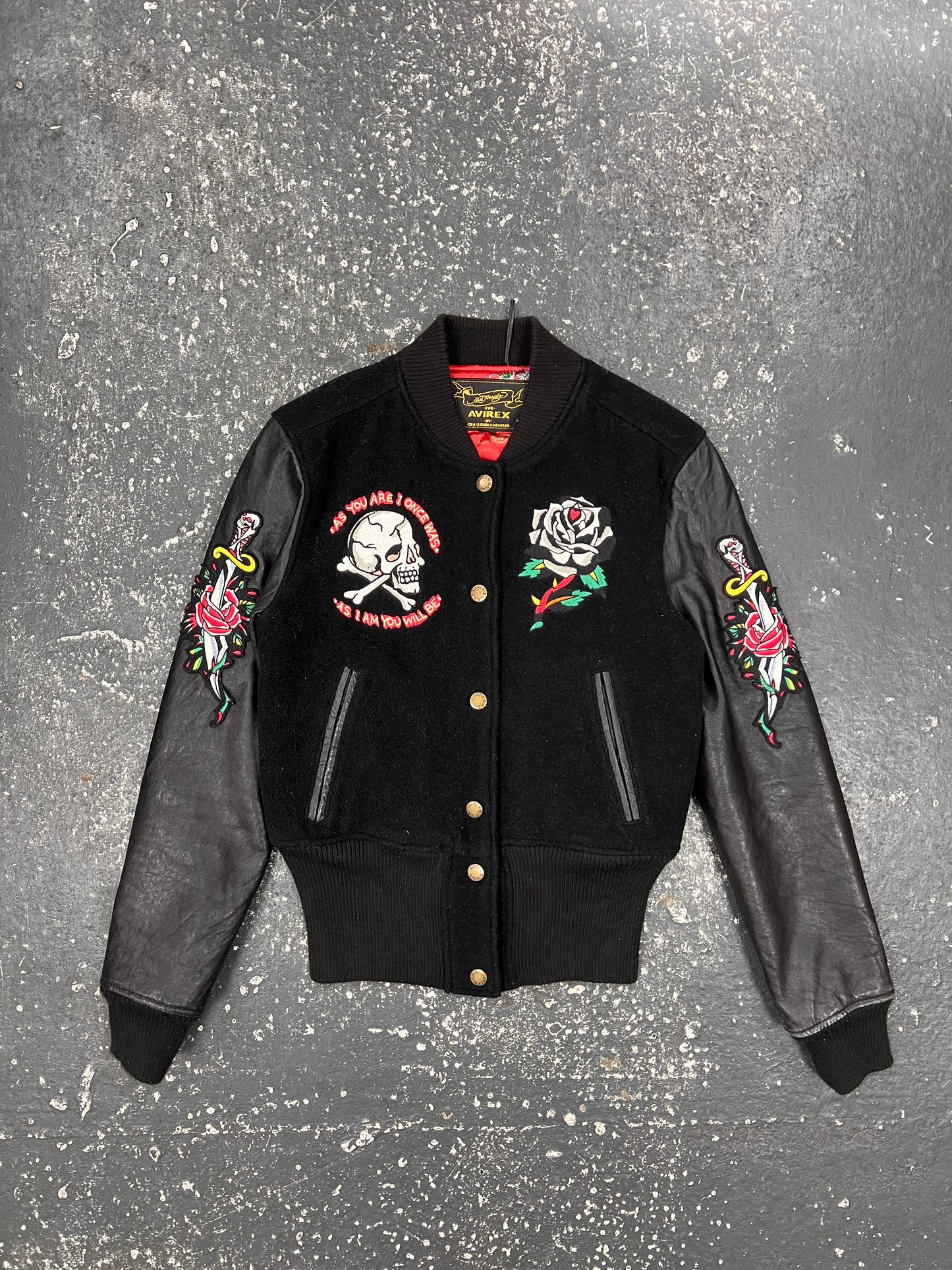 Ed Hardy x Avirex Varsity Leather Jacket (S)